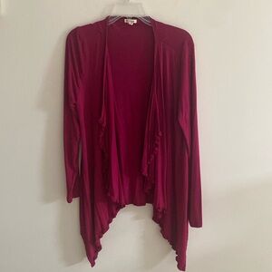 BootHeel Trading Co. Burgundy Open Front Ruffle Edge Cardigan